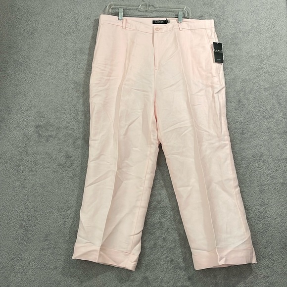 NEW Lauren Ralph Lauren Women's 14W Plus Size Linen-Blend Cropped Pink Opal Pant - Picture 2 of 8